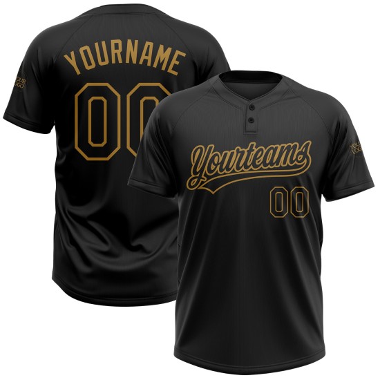 Custom Black Black-Old Gold Two-Button Unisex Jersey