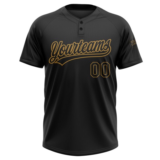 Custom Black Black-Old Gold Two-Button Unisex Jersey