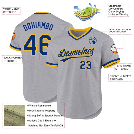 Custom Gray Royal-Gold Authentic Throwback rugby Jersey