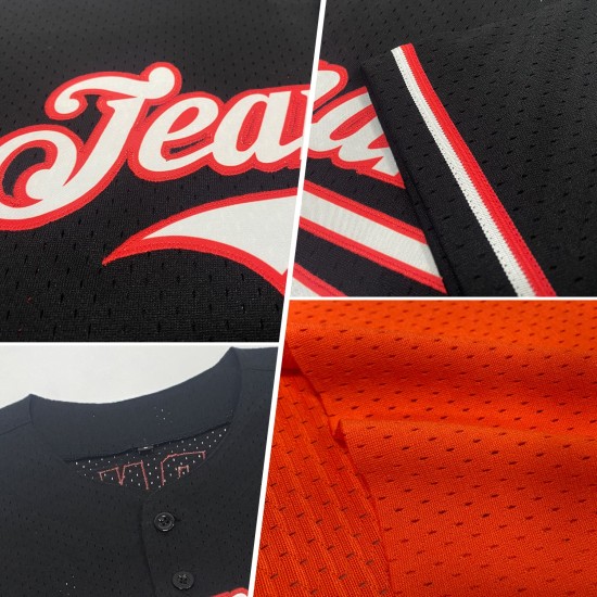 Custom Orange Black-Old Gold Mesh Authentic Throwback rugby Jersey