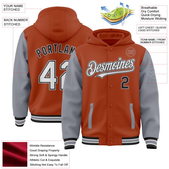Custom White Black Pinstripe Orange Bomber Full-Snap Varsity Letterman Jacket Custom White Black Pinstripe Orange Bomber Full-Snap Varsity Letterman Jacket